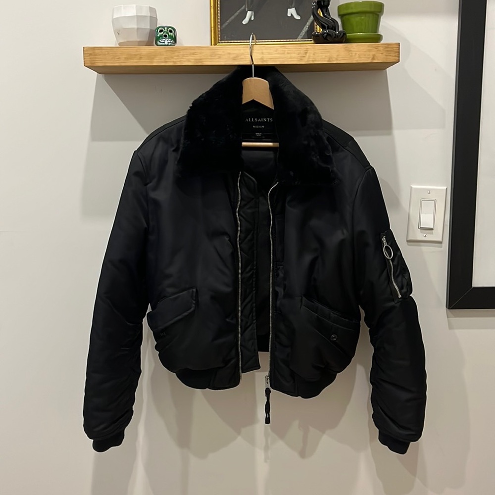 ALLSAINTS LUCA BOMBER PILOT JACKET BLACK/INK